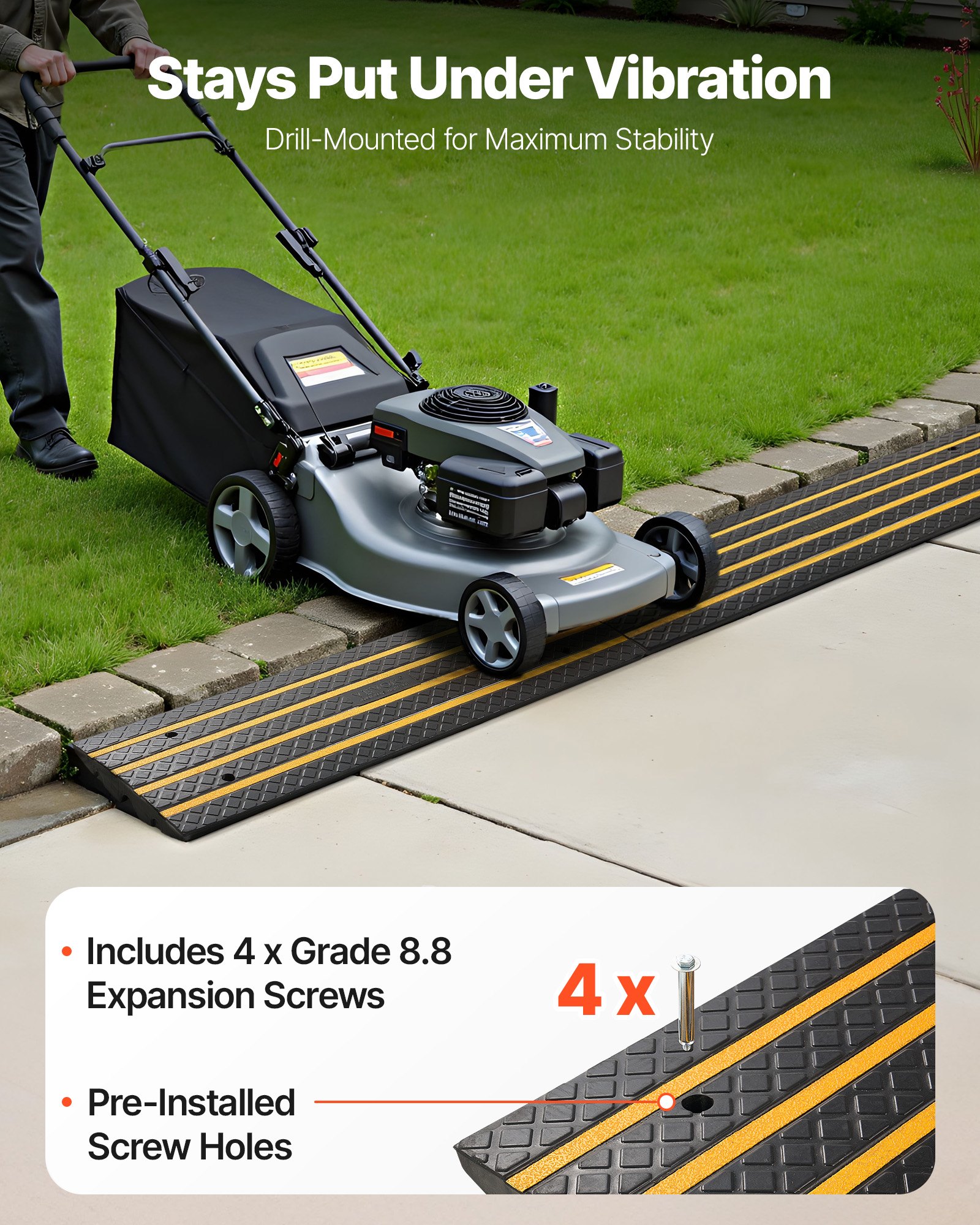 VEVOR Gumowa rampa krawężnikowa, udźwig 15 ton, wznios 66 mm, rampa podjazdowa z żółtymi paskami odblaskowymi, rampa progowa odpowiednia do ramp załadunkowych, magazynów, garaży, chodników (1 opakowanie)