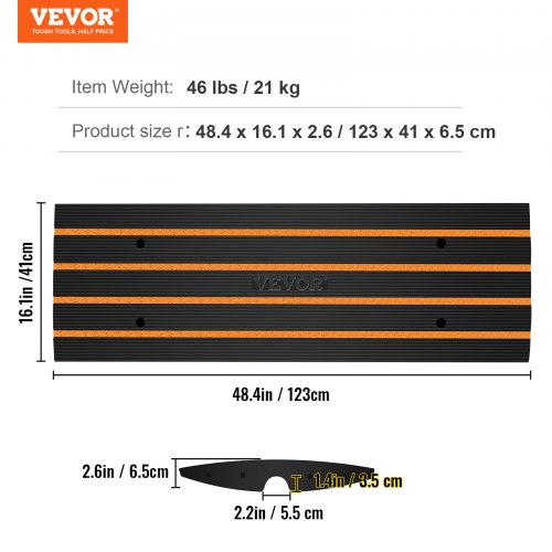 rampa progowa VEVOR rampa progowa z pełnej gumy maks. nośność 15 ton rampa krawężnikowa z kanałem 5,5x3,5 cm rampa dla wózków inwalidzkich rampa najazdowa 122x40,5x6,5 cm idealna do nierównego podłoża krawężniki