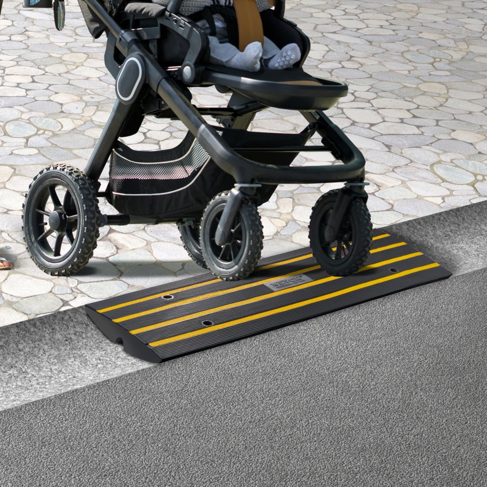 Rampa progowa VEVOR z solidnej gumy, progowa, maks. nośność 15 ton, rampa krawężnikowa z kanałem 5,5 x 3,5 cm, rampa dla wózków inwalidzkich, 122 x 40,5 x 6,5 cm, rampa wjazdowa idealna na nierówne krawężniki