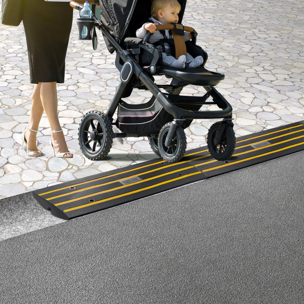 VEVOR 2x Rampa progowa z solidnej gumy, maks. nośność 15 ton, Rampa krawężnikowa z kanałem 5,5 x 3,5 cm, Rampa dla wózków inwalidzkich 122 x 40,5 x 6,5 cm, Rampa wjazdowa idealna na nierówne krawężniki gruntowe