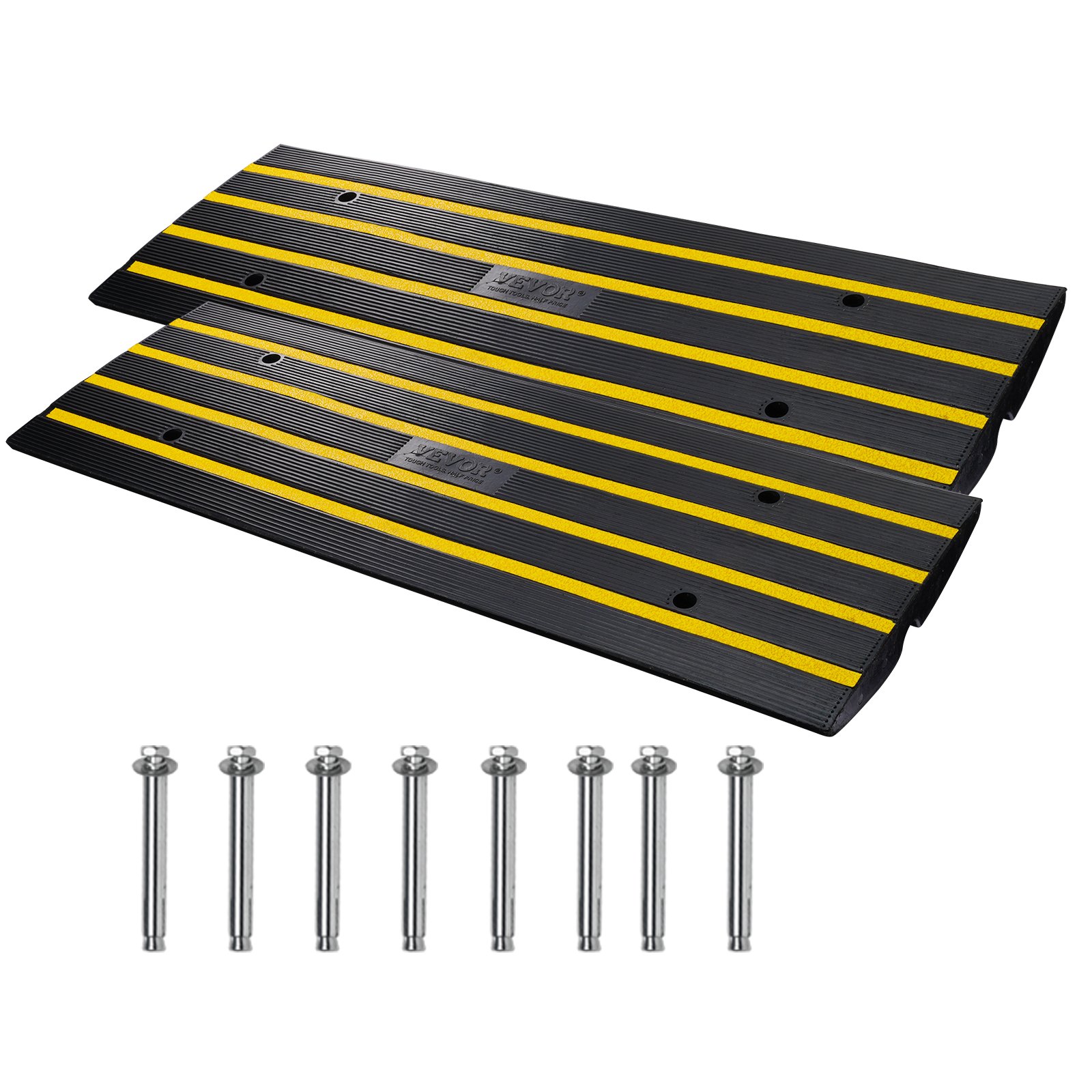 VEVOR 2x Rampa progowa z solidnej gumy, maks. nośność 15 ton, Rampa krawężnikowa z kanałem 5,5 x 3,5 cm, Rampa dla wózków inwalidzkich 122 x 40,5 x 6,5 cm, Rampa wjazdowa idealna na nierówne krawężniki gruntowe