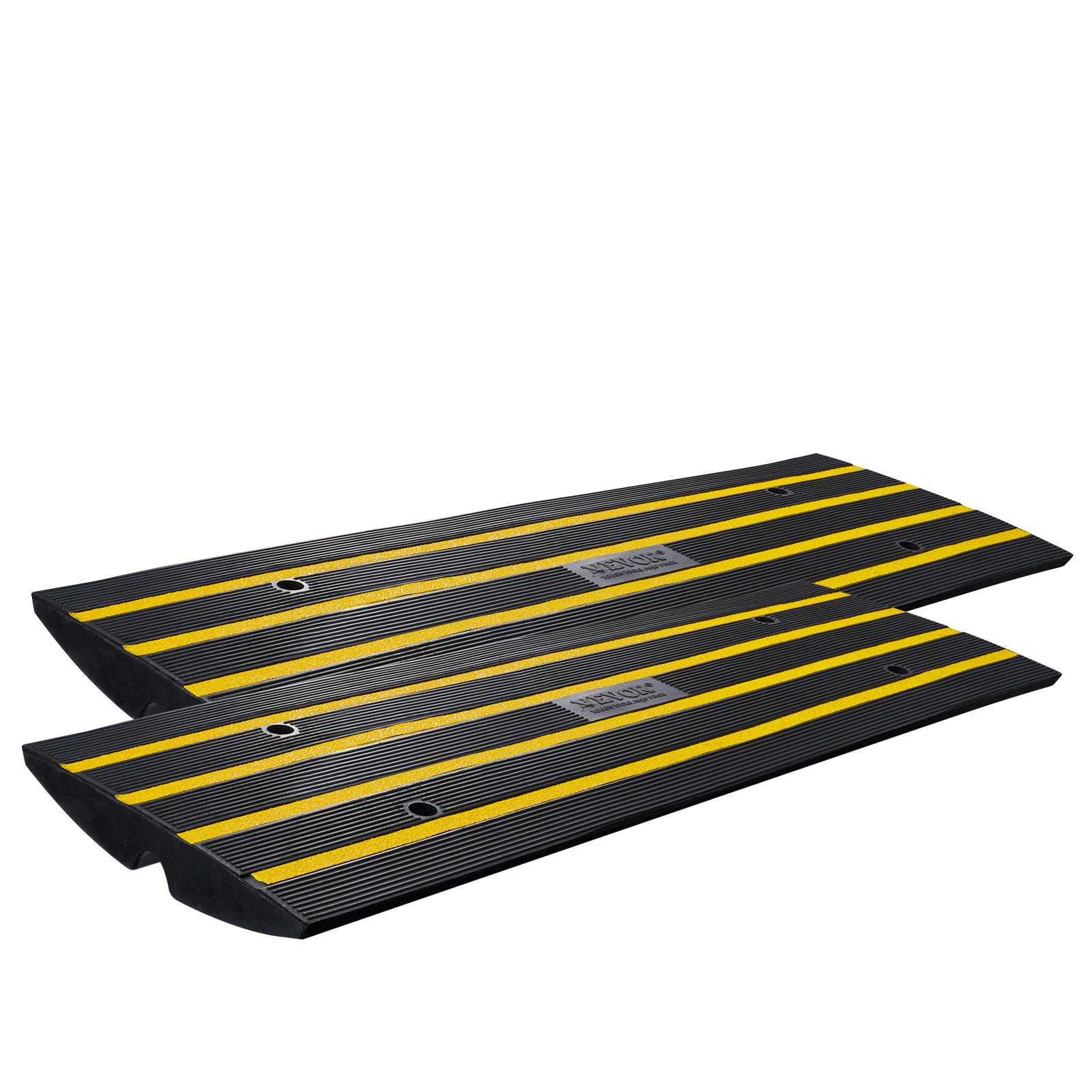 VEVOR 2x Rampa progowa z solidnej gumy, maks. nośność 15 ton, Rampa krawężnikowa z kanałem 5,5 x 3,5 cm, Rampa dla wózków inwalidzkich 122 x 40,5 x 6,5 cm, Rampa wjazdowa idealna na nierówne krawężniki gruntowe