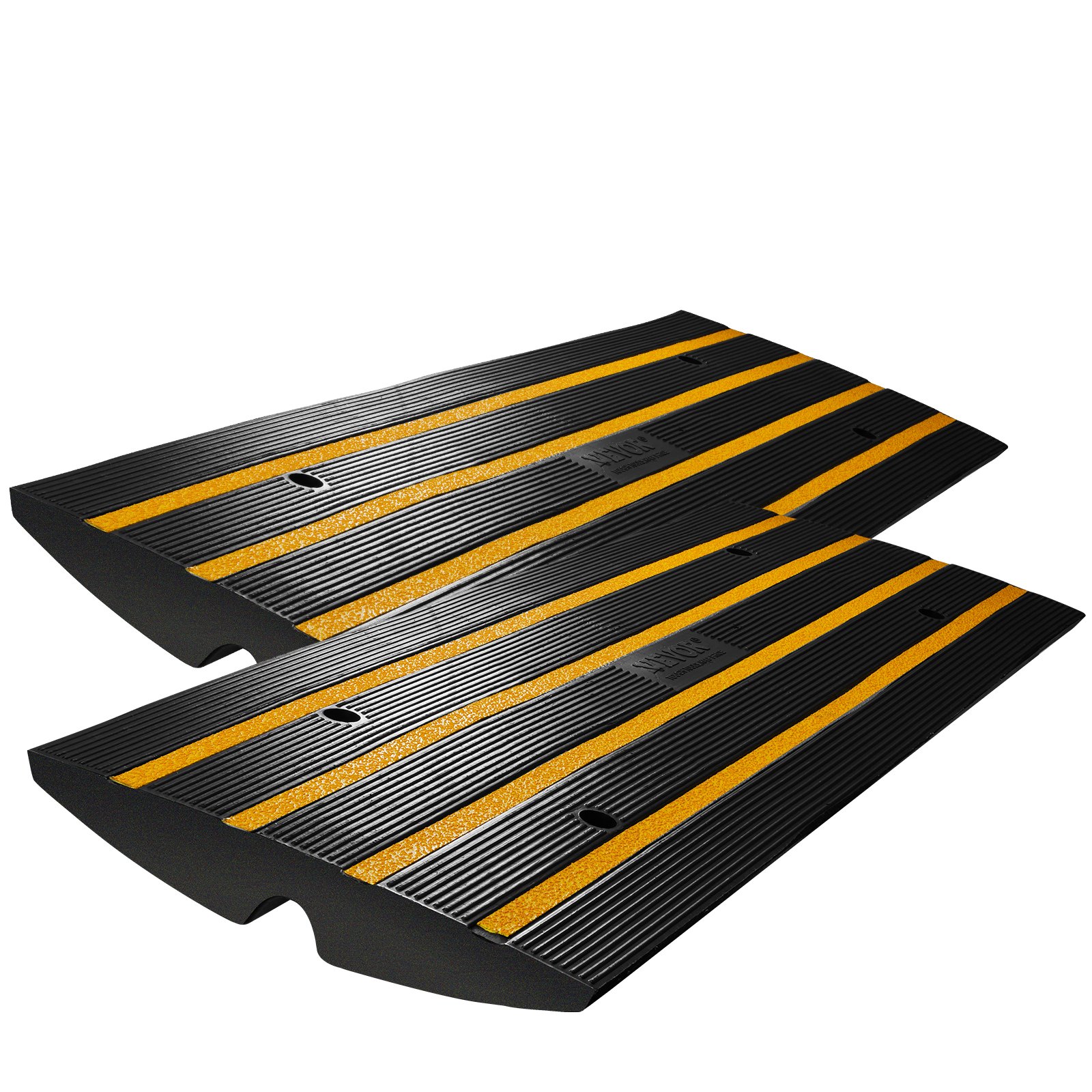 VEVOR 2x Rampa progowa z solidnej gumy, maks. nośność 15 ton, Rampa krawężnikowa z kanałem 5,5 x 3,5 cm, Rampa dla wózków inwalidzkich 122 x 40,5 x 6,5 cm, Rampa wjazdowa idealna na nierówne krawężniki gruntowe