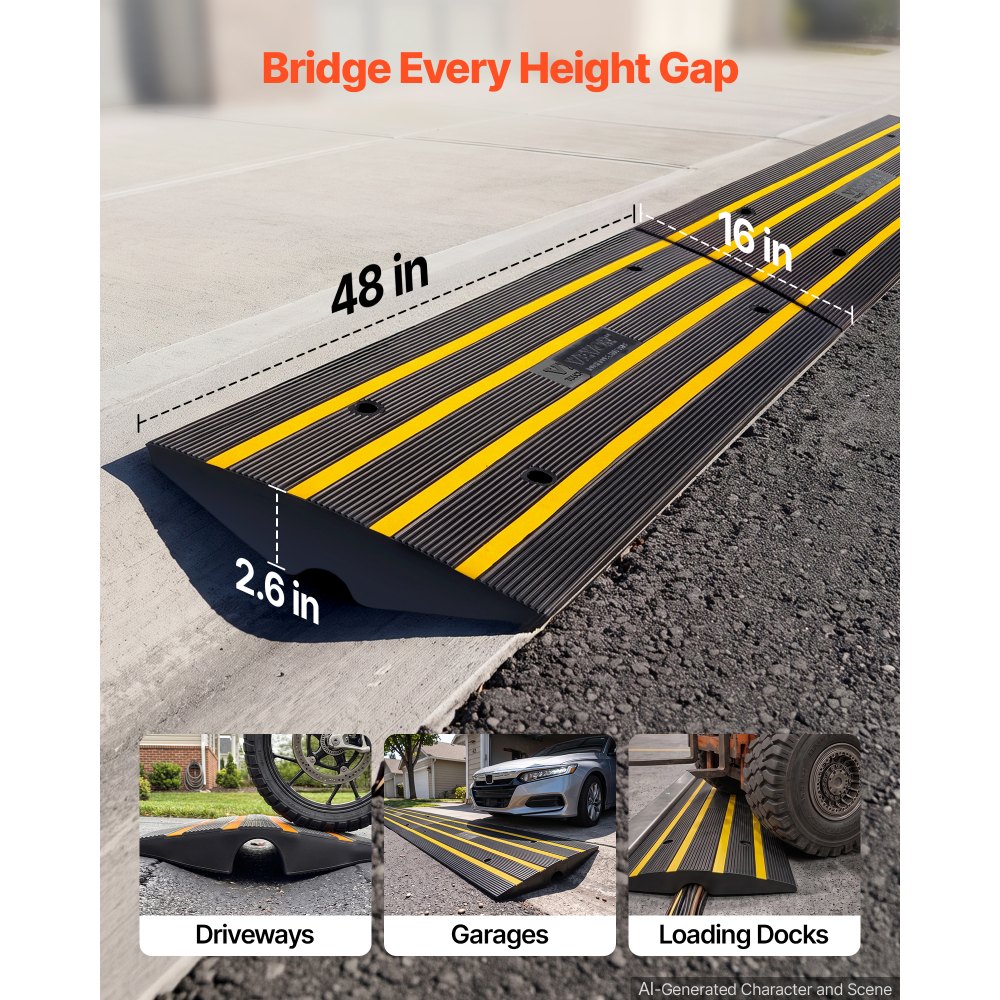 VEVOR Curb Ramp Rubber Driveway Ramp 3 Pack 2.6" Rise 15T Load Threshold Ramp