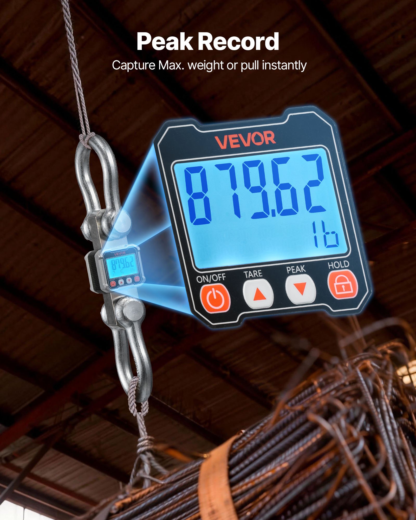 VEVOR Waga dźwigowa 10 T, cyfrowa waga wisząca, waga przemysłowa z obudową z odlewanego ciśnieniowo aluminium i wyświetlaczem LCD, podziałka 2 kg i 3-stopniowy przełącznik, zdalne sterowanie, waga do gier, waga hakowa do garażu i fabryki