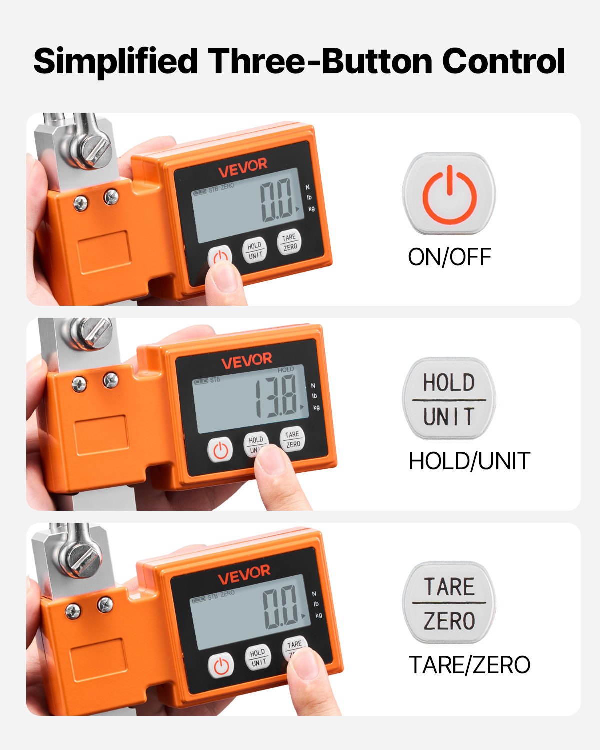 VEVOR Digital Crane Scale, 1100 lbs/500 kg Max Capacity, Heavy Duty Industrial Hanging Scale with Cast Aluminum Case & LCD Display, 100 g Division & 3 Unit Switch, Auto-Off Setting for Garage