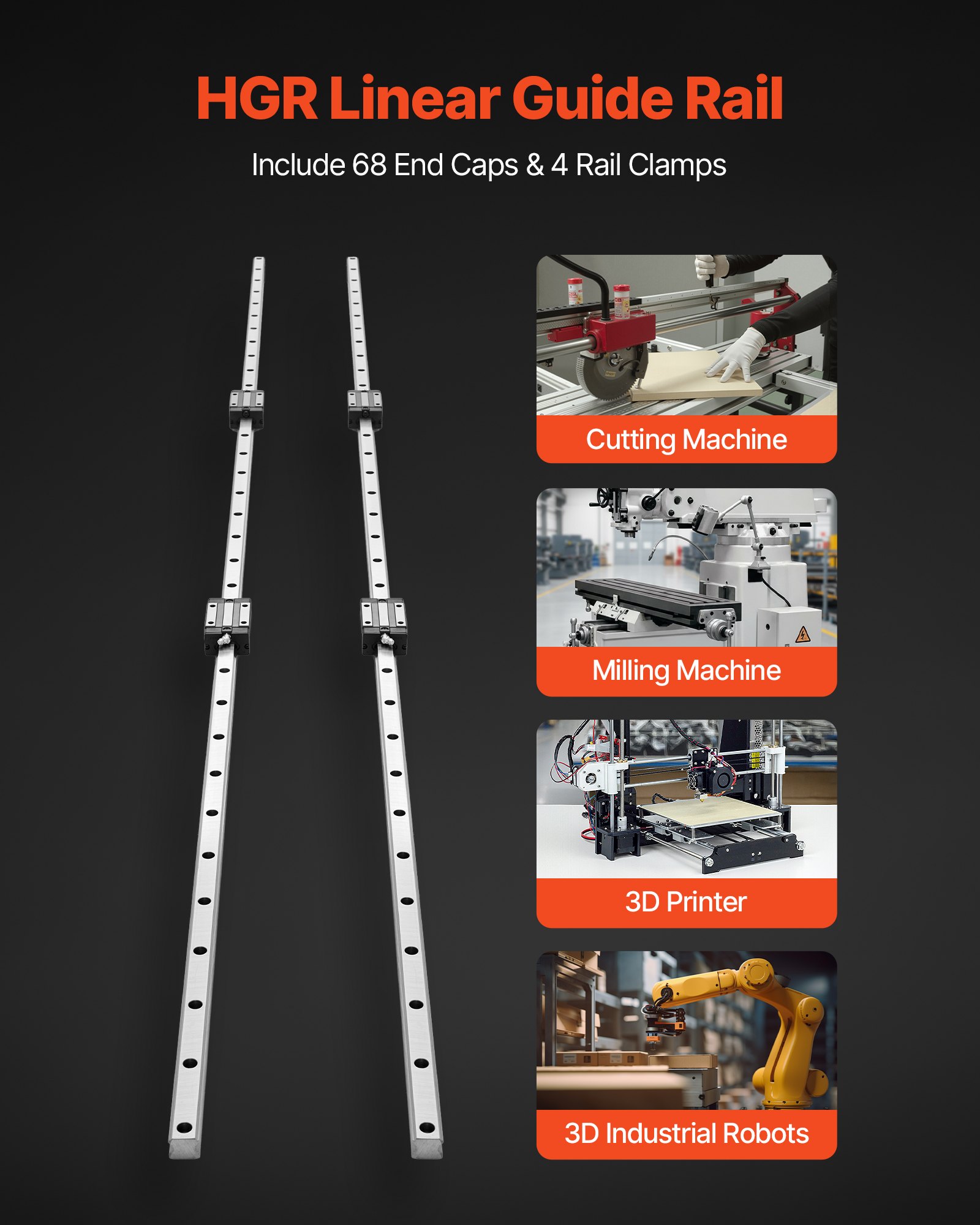 VEVOR Linear Rail Guide Kit, HGR20, 2Pcs 2000 mm (78.74 inch) Linear Motion Rails and 4Pcs Bearing Slide Blocks, Anti Rust and High Precision Kit, for DIY, CNC Routers, Lathes, Mills, 3D Printers