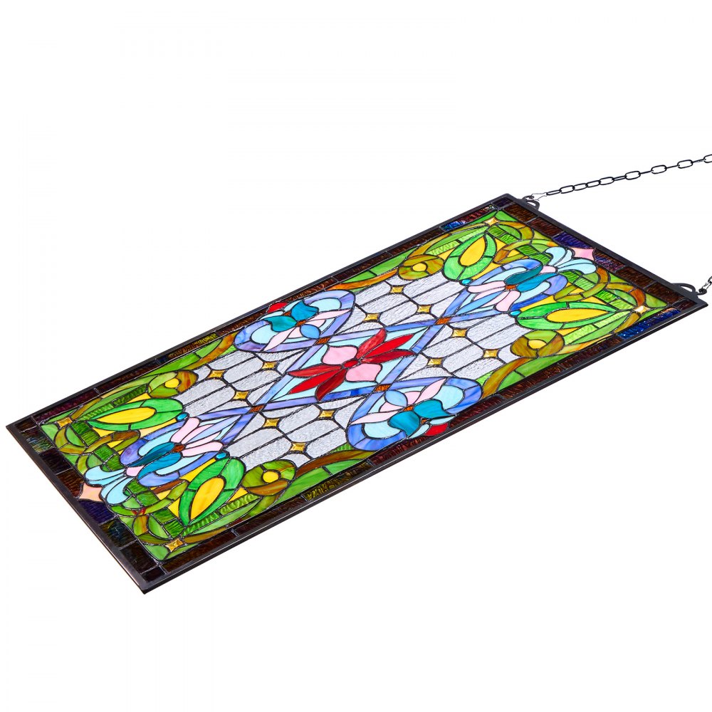 Panel witrażowy VEVOR (731 x 433 mm) wiszący witraż z łańcuszkiem, witraż w stylu Tiffany do zawieszenia, tradycyjny prostokątny, zabytkowy, rękodzielniczy wystrój okienny do kuchni i kościoła