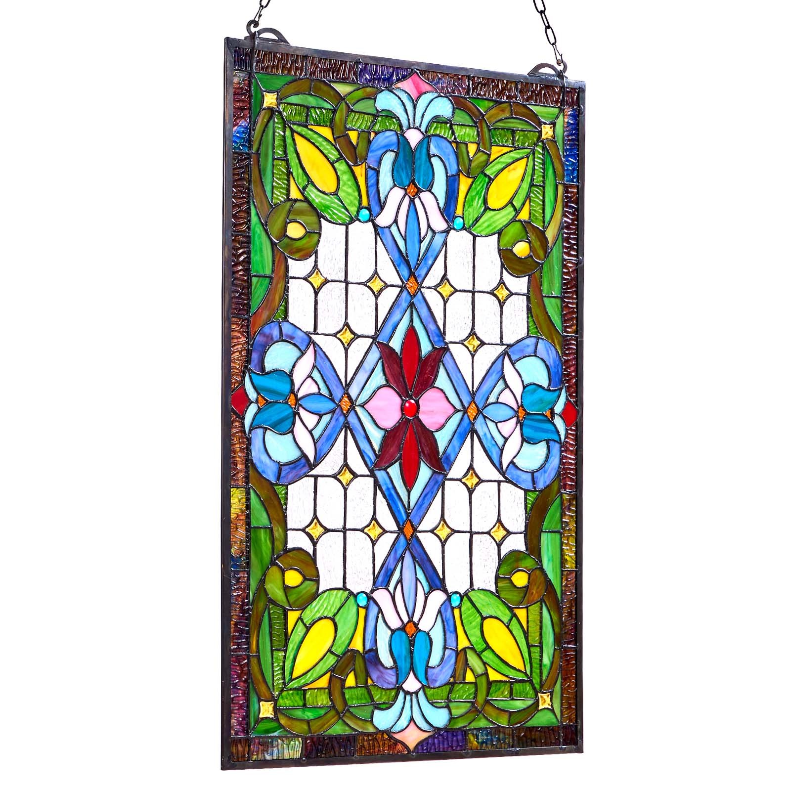 Panel witrażowy VEVOR (731 x 433 mm) wiszący witraż z łańcuszkiem, witraż w stylu Tiffany do zawieszenia, tradycyjny prostokątny, zabytkowy, rękodzielniczy wystrój okienny do kuchni i kościoła