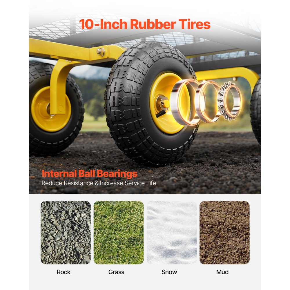 Wózek ręczny VEVOR 965x560x535 mm, wózek ogrodowy, wózek transportowy na kółkach, wózek narzędziowy z oponami i zdejmowanymi bokami z siatki (możliwość przekształcenia w platformę) oraz rączką obracaną o 180°