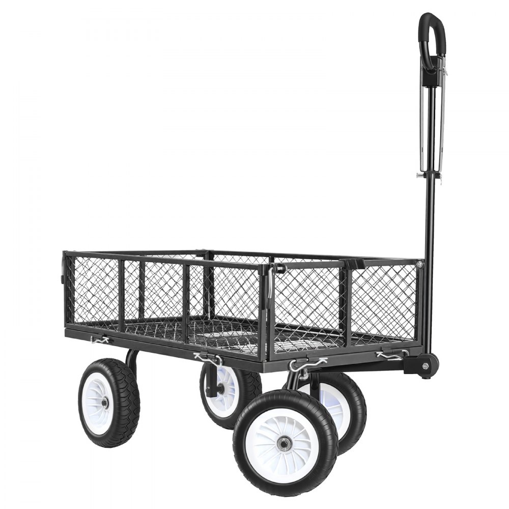 Wózek składany VEVOR, ładowność 408,2 kg, wózek ogrodowy z oponami poliuretanowymi, wózek transportowy z regulowanym uchwytem, ​​zdejmowane panele boczne, wózek ręczny do przymocowania do quada lub traktora, kolor czarny