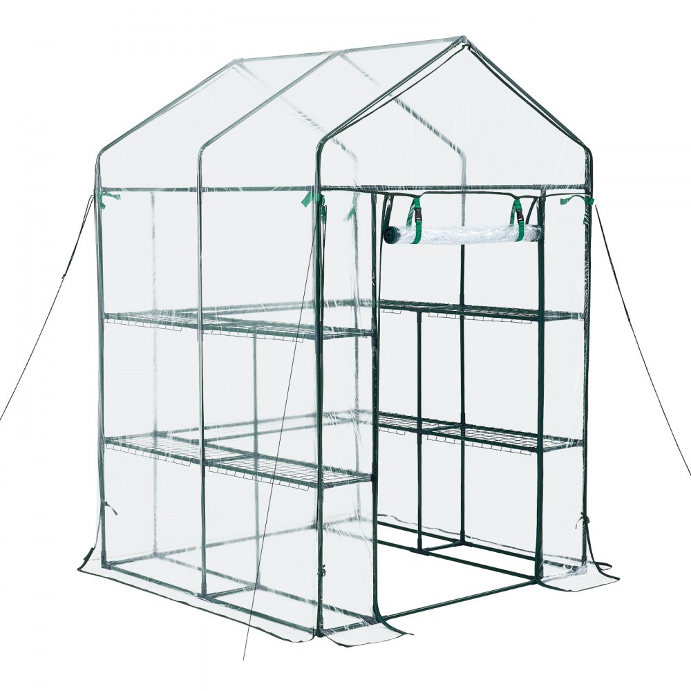 Szklarnia VEVOR 137x137x196 cm, szklarnia foliowa, domek na pomidory, szklarnia na pomidory z pokryciem PCV, 2 poziomy, 10 półek, drzwi zwijane na suwak, szklarnia zewnętrzna