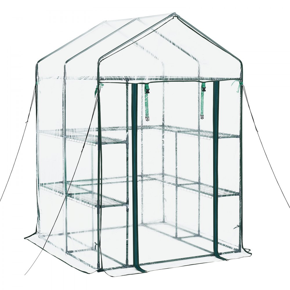 Szklarnia VEVOR 137x137x196 cm, szklarnia foliowa, domek na pomidory, szklarnia na pomidory z pokryciem PCV, 2 poziomy, 10 półek, drzwi zwijane na suwak, szklarnia zewnętrzna