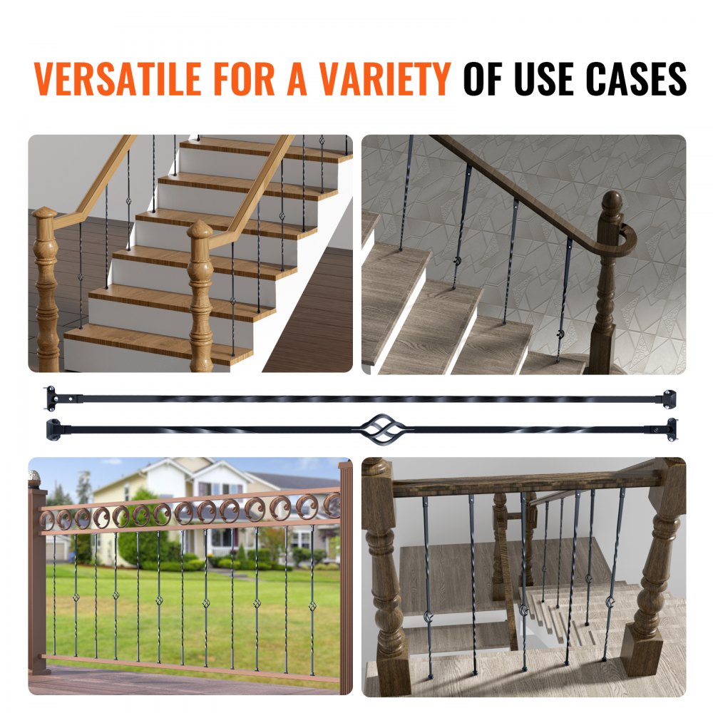 VEVOR drążek balustrady, drążek bramy, drążek dekoracyjny, drążek ogrodzeniowy, stal ocynkowana 56 x 56 x 1122 mm, tralki, drążek schodowy, szczeble schodowe, matowa czerń, idealny do schodów i poręczy wewnątrz pomieszczeń
