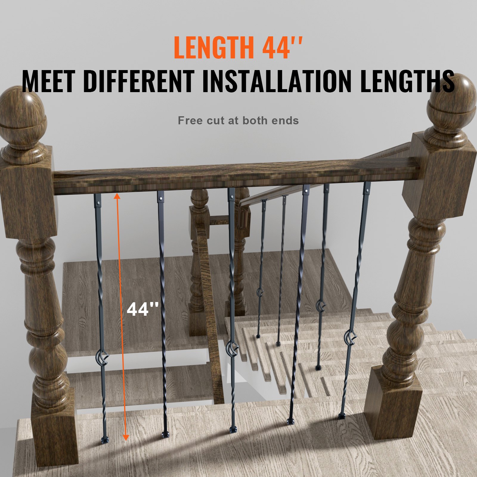 VEVOR drążek balustrady, drążek bramy, drążek dekoracyjny, drążek ogrodzeniowy, stal ocynkowana 56 x 56 x 1122 mm, tralki, drążek schodowy, szczeble schodowe, matowa czerń, idealny do schodów i poręczy wewnątrz pomieszczeń