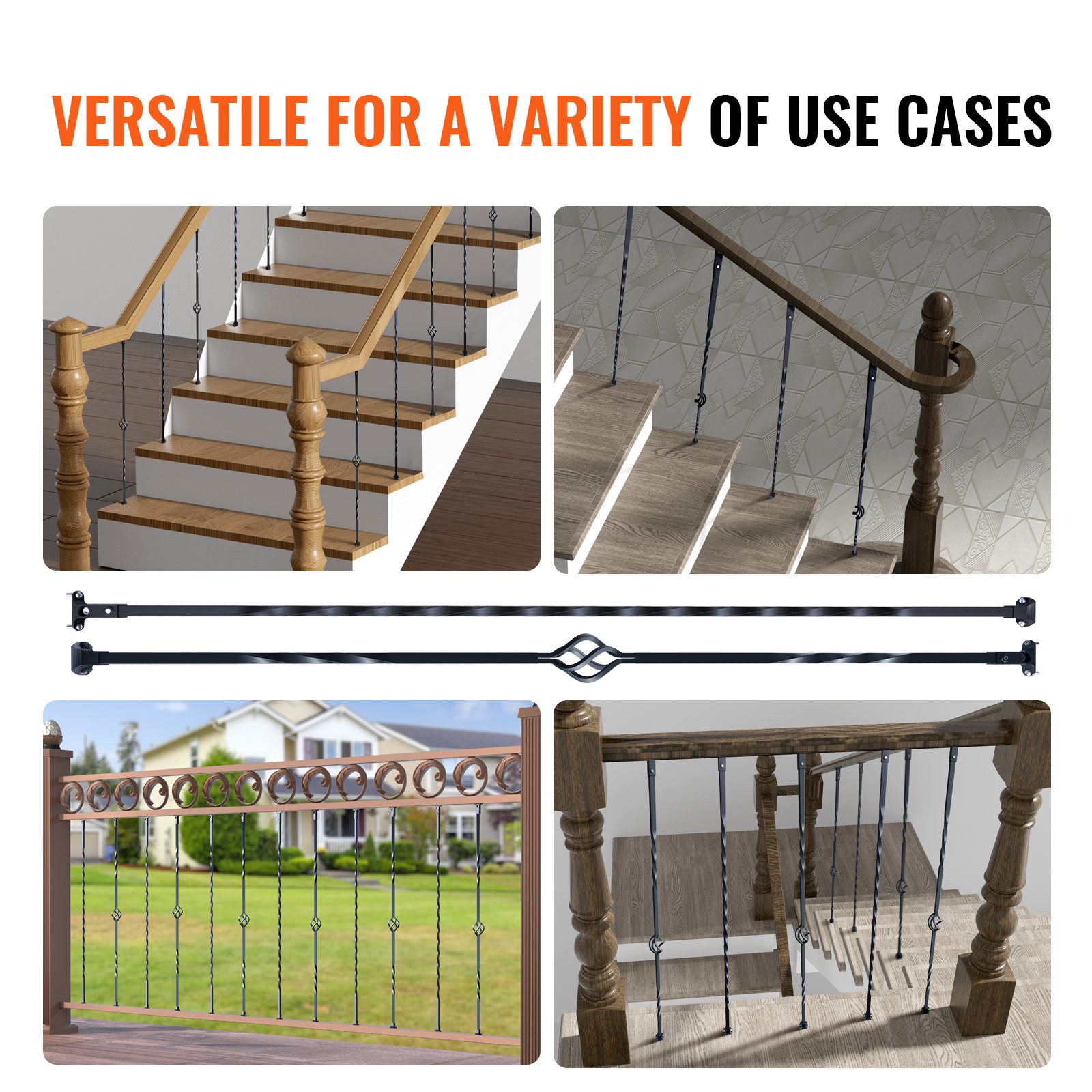 VEVOR drążek balustrady, drążek bramy, drążek dekoracyjny, drążek ogrodzeniowy, stal ocynkowana 56 x 56 x 1122 mm, tralki, drążek schodowy, szczeble schodowe, matowa czerń, idealny do schodów i poręczy wewnątrz pomieszczeń