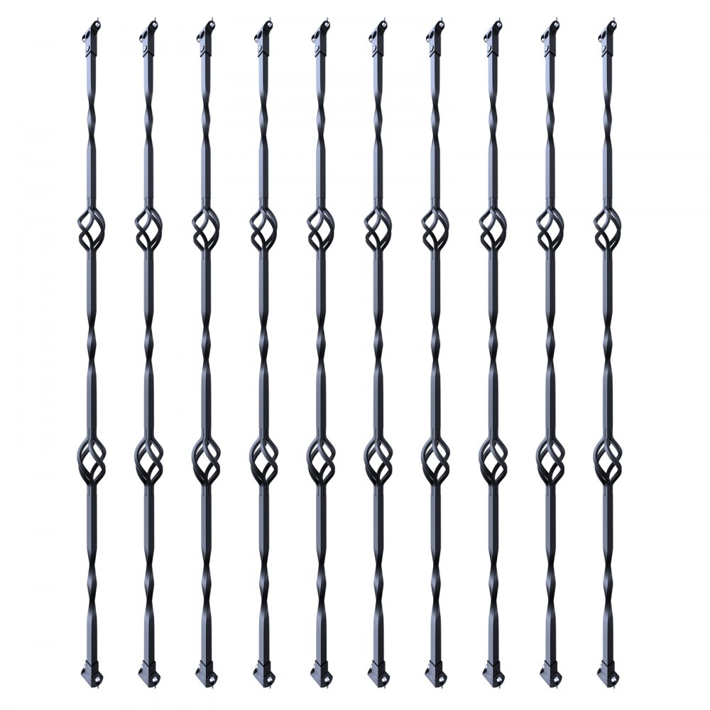 Metalowa balustrada schodowa VEVOR, 56 x 56 x 1122 mm, ozdobne ocynkowane stalowe pręty poręczy, 10 sztuk pustych podwójnych poręczy koszykowych, balustrada schodów spiralnych z butami i śrubami