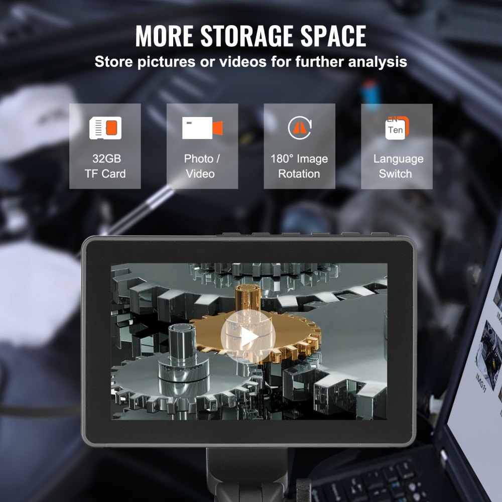 VEVOR Articulated Endoscope Camera with Light, Two-Way Articulated Endoscope Inspection Camera with 6.4 mm Small Lens, 5 Inch IPS 1080P HD Screen, 8x Zoom, 8 LED Light Camera for Car, Plumbing (4.9 ft)