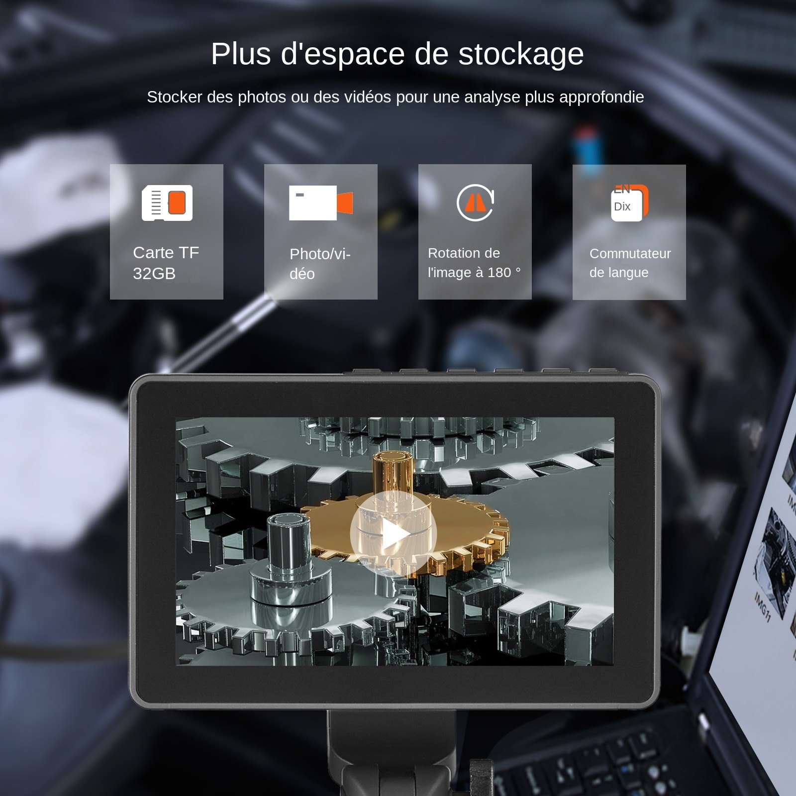 Kamera endoskopowa przegubowa VEVOR z oświetleniem, dwukierunkowa kamera inspekcyjna endoskopowa przegubowa z małym obiektywem 6,4 mm, 5-calowym ekranem IPS 1080P HD, 8-krotnym zoomem, 8 diodami LED, kamera samochodowa, hydrauliczna (4,9 stopy)