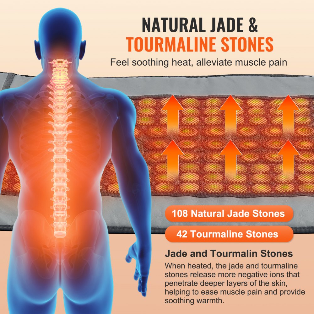 VEVOR Far Infrared Heating Pad, 108 Natural Jade and 42 Tourmaline Stone Heating Pads for Full Back Pain Relief, 103-159°F Heating Pad with Smart Controller and Automatic Shut-Off (Medium Size 31.5 x 21.93 Inches)