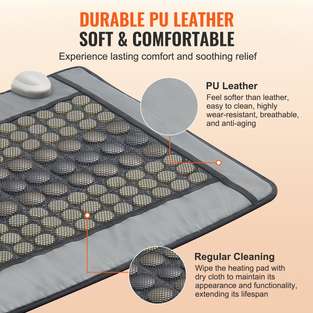 VEVOR Far Infrared Heating Pad, 108 Natural Jade and 42 Tourmaline Stone Heating Pads for Full Back Pain Relief, 103-159°F Heating Pad with Smart Controller and Automatic Shut-Off (Medium Size 31.5 x 21.93 Inches)