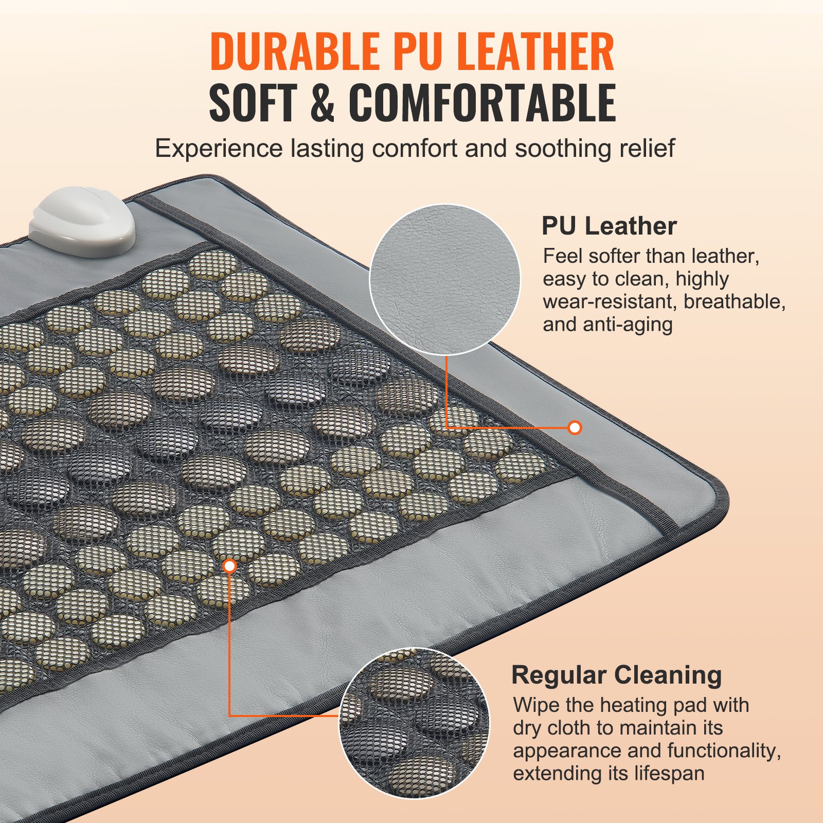 VEVOR Far Infrared Heating Pad, 108 Natural Jade and 42 Tourmaline Stone Heating Pads for Full Back Pain Relief, 103-159°F Heating Pad with Smart Controller and Automatic Shut-Off (Medium Size 31.5 x 21.93 Inches)