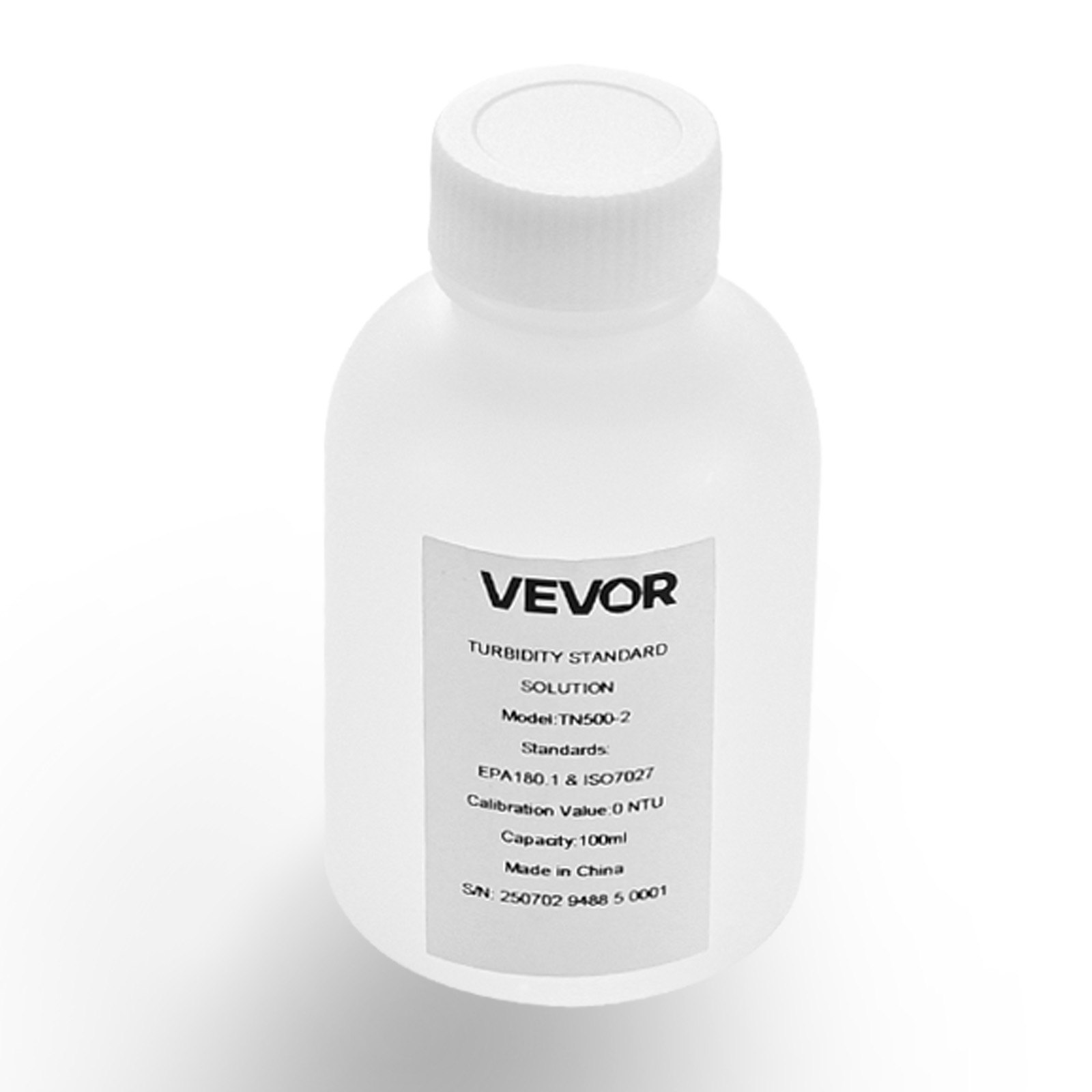 VEVOR Roztwór kalibracyjny mętności 0 NTU 100 ml, standardowy roztwór uzupełniający do mierników mętności, zerowy dryft zapewniający stabilne stężenie, gotowy do użycia, odpowiedni do światła białego/czerwonego