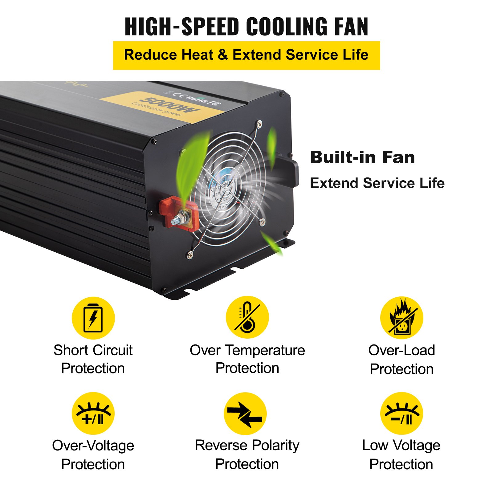 Falownik sinusoidalny VEVOR 5000W, konwerter napięcia DC12V na AC120V