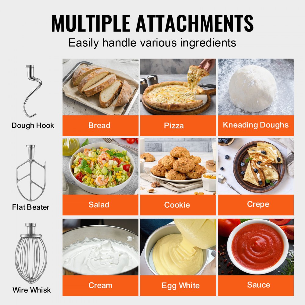 VEVOR Mikser kuchenny komercyjny, 28,5-litrowy mikser stojący z 3 regulowanymi prędkościami, mikser do ciasta o mocy 1100 W ze stalową misą i 3 nasadkami do mieszania, idealny do restauracji, piekarni, cukierni i kawiarni