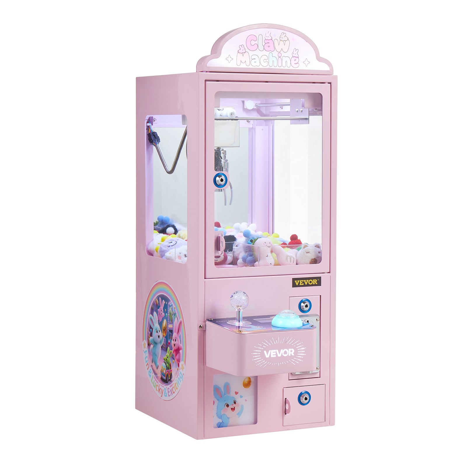 Automat do gier VEVOR Claw Machine, średniej wielkości automat do gier ze światłem i dźwiękiem, precyzyjny stalowy pazur z regulowanym uchwytem do pluszowych zabawek, zabawka do sprzedaży detalicznej, na domowe imprezy komercyjne i do kin, różowy