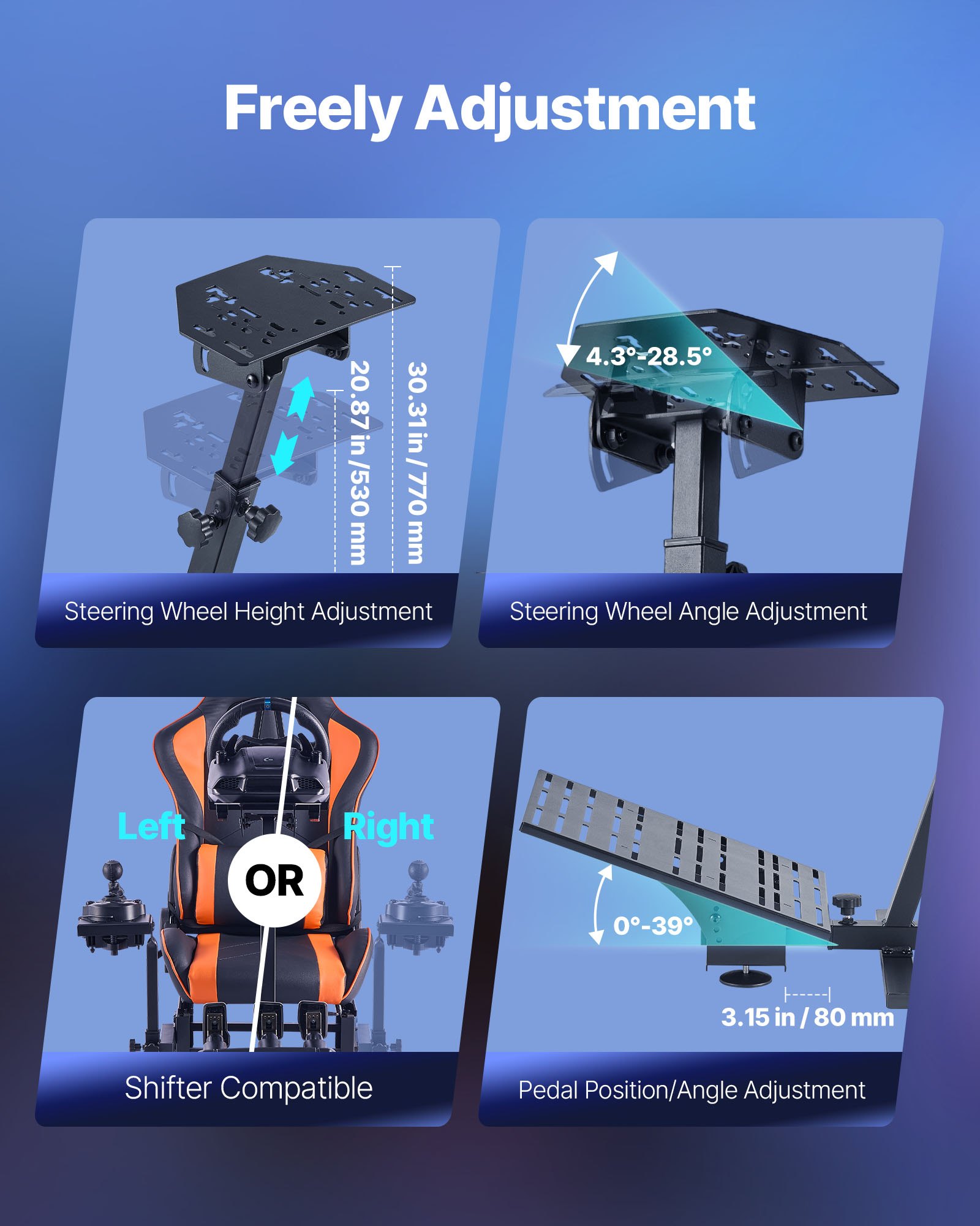 Podstawka pod kierownicę VEVOR, stojak pod kierownicę wyścigową, kokpit symulatora, kompatybilny z pedałami Logitech G25, G27, G29, G920, G923, Thrustmaster T300RS, TX F458, T500RS, T3PA-PRO (F1/GT) i CSR