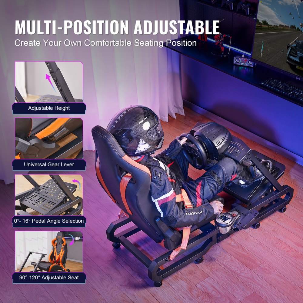 VEVOR Racing Wheel Stand z kołami do Logitech G923/G920/G29, solidny stalowy kokpit symulatora jazdy - Thrustmaster T248P, regulowany uchwyt kierownicy i pedał nożny, maksymalne obciążenie 150 kg