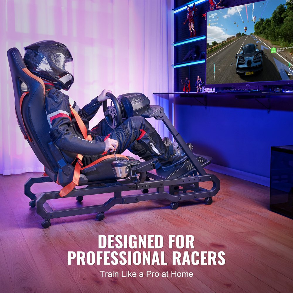 VEVOR Racing Wheel Stand z kołami do Logitech G923/G920/G29, solidny stalowy kokpit symulatora jazdy - Thrustmaster T248P, regulowany uchwyt kierownicy i pedał nożny, maksymalne obciążenie 150 kg