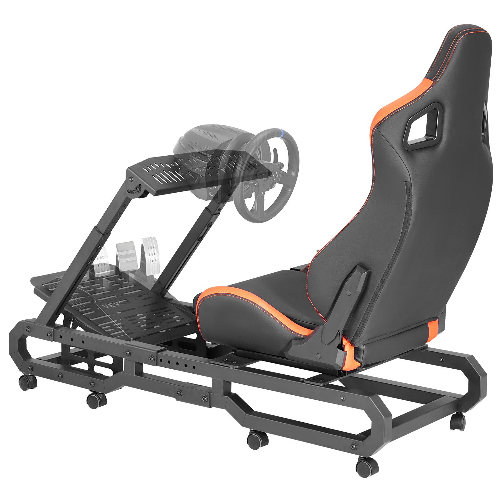 VEVOR Racing Wheel Stand z kołami do Logitech G923/G920/G29, solidny stalowy kokpit symulatora jazdy - Thrustmaster T248P, regulowany uchwyt kierownicy i pedał nożny, maksymalne obciążenie 150 kg