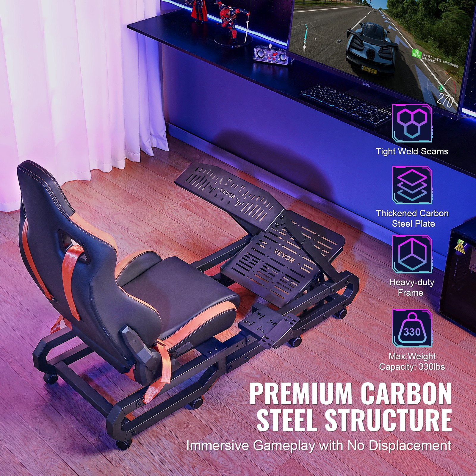 VEVOR Racing Wheel Stand z kołami do Logitech G923/G920/G29, solidny stalowy kokpit symulatora jazdy - Thrustmaster T248P, regulowany uchwyt kierownicy i pedał nożny, maksymalne obciążenie 150 kg