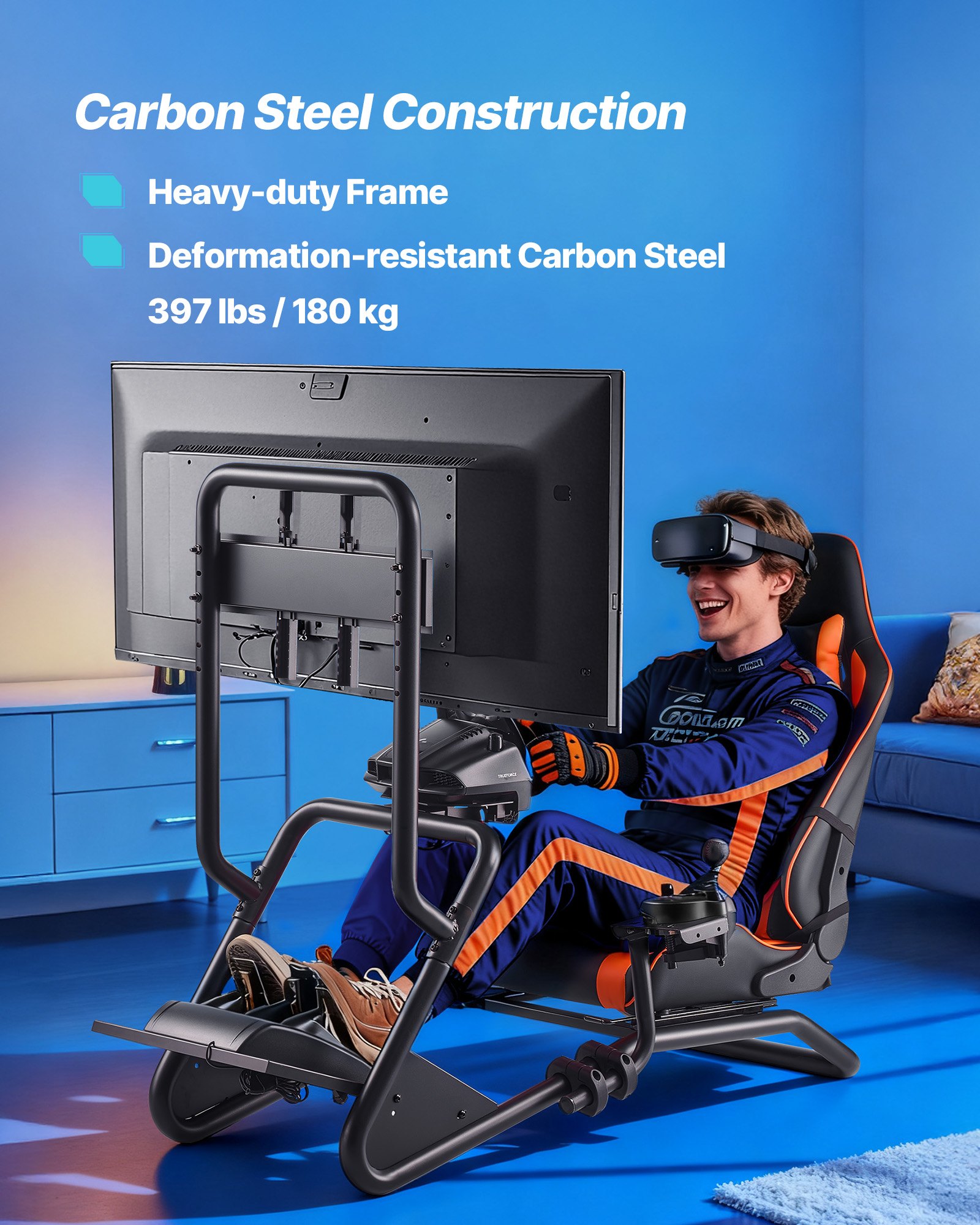 Podstawka pod kierownicę VEVOR, podstawka pod kierownicę wyścigową, kokpit symulatora z podstawką pod monitor, do pedałów Logitech G25, G27, G29, G920, G923, Thrustmaster T300RS, TX F458, T500RS, T3PA-PRO (F1/GT) i CSR