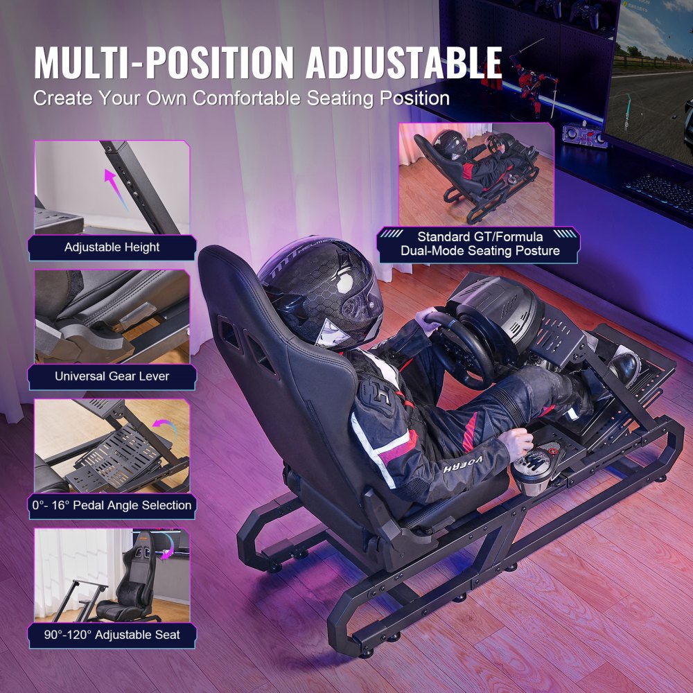 Stojak na kierownicę wyścigową VEVOR do Logitech G923/G920/G29, solidny stalowy kokpit do symulatora jazdy - Thrustmaster T248P, regulowana wysokość mocowania kierownicy i kąt pedału, maks. obciążenie 150 kg, kompaktowy