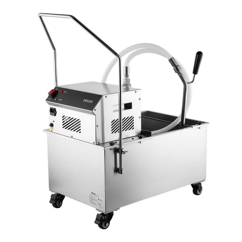 VEVOR Mobilna maszyna filtrująca do frytkownicy, 55 l, 250 W, wózek na filtr oleju do frytkownicy komercyjnej, powrót grawitacyjny z wężem odpornym na ciepło, osłona przeciwbryzgowa ze stali nierdzewnej i 4 kółka obrotowe