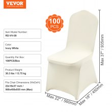 Pokrowce na krzesła składane VEVOR wykonane z elastycznego spandexu, uniwersalny pokrowiec na krzesło, zdejmowane i nadające się do prania pokrowce na wesela, przyjęcia, uroczystości, jadalnie (zestaw 100 sztuk, kość słoniowa)
