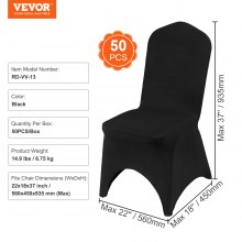 Pokrowce na krzesła VEVOR wykonane z elastycznego spandexu na krzesła składane, uniwersalny krój, zakrzywiona przednia okładka, zdejmowane i nadające się do prania pokrowce na wesele, wakacje, imprezy, uroczystości (zestaw 50 sztuk, czarny)