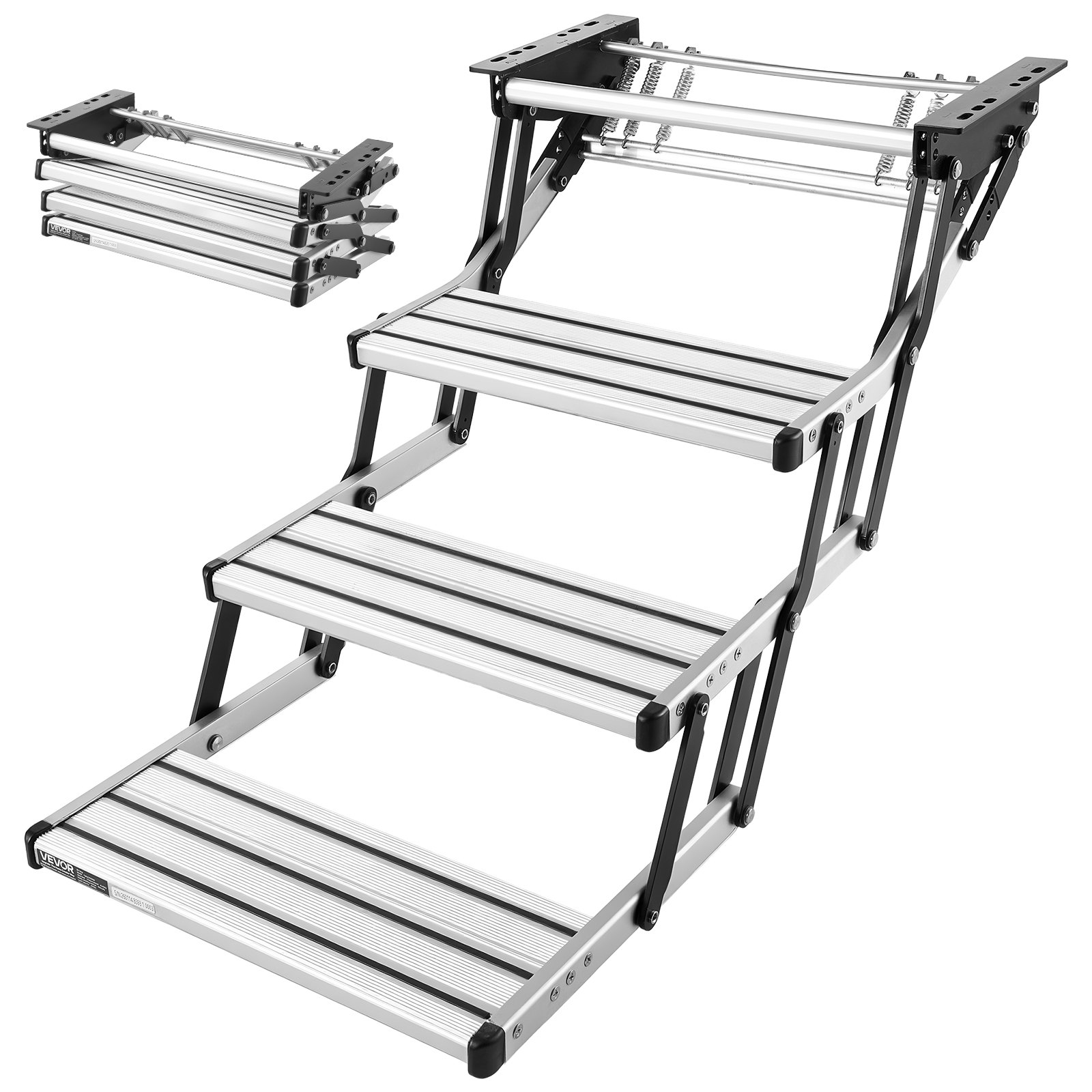 VEVOR Rozkładane stopnie do kampera (3 stopnie), stopnie do kampera o udźwigu 199,58 kg, teleskopowe składane stopnie wejściowe ze stopu aluminium, antypoślizgowa stalowa rama do przyczep kempingowych