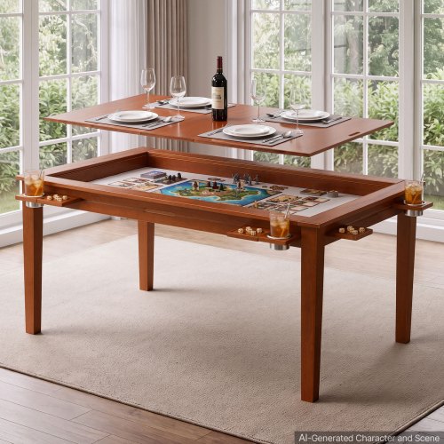 Stół do gier planszowych VEVOR 160x100x76 cm 2 w 1, stół do gry i jadalni, nośność 200 kg, przestronny dla 6 graczy, lite drewno, ze zdejmowanymi blatami, uchwytami na napoje, skórzaną matą do gry i wysuwanymi tackami