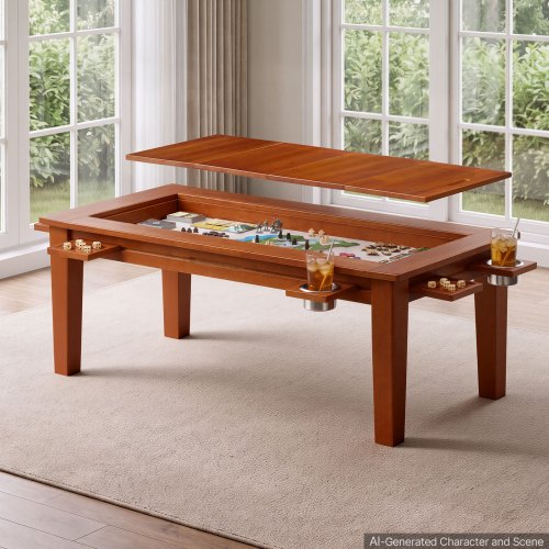 Stół do gier planszowych VEVOR 120x60x45 cm, 2 w 1, stół do gry i jadalni, nośność 136 kg, przestronny dla 4 graczy, lite drewno, ze zdejmowanymi blatami, uchwytami na napoje, skórzaną matą do gry i wysuwanymi tackami