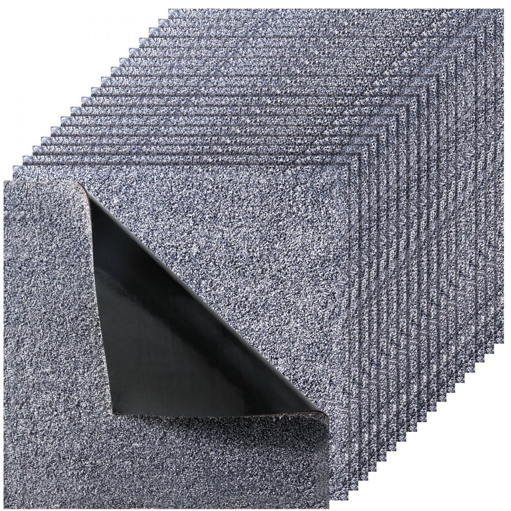 Płytki dywanowe VEVOR 457,2 x 457,2 x 12 mm, opakowanie 10 sztuk, samoprzylepna wykładzina dywanowa 2,0 m², wykładzina dywanowa, łatwa wymiana DIY do salonu i biura, kolor szary