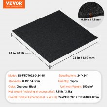Płytki dywanowe VEVOR Peel and Stick 24 "x 24" Samoprzylepne płytki dywanowe podłogowe Miękkie wyściełane płytki dywanowe Instalacja DIY do sypialni salonu (15 szt., Czarny)