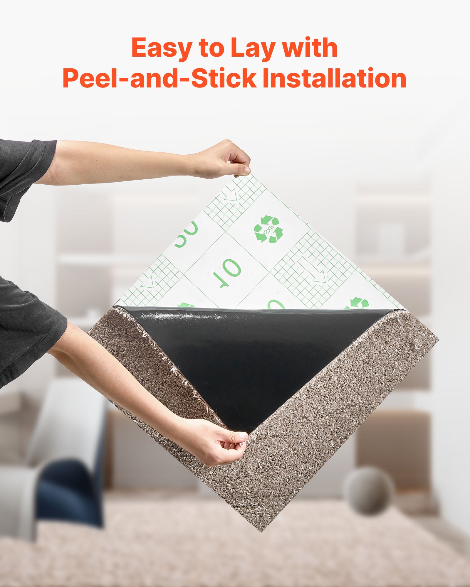 Płytki dywanowe VEVOR 457,2 x 457,2 x 12 mm, opakowanie 10 sztuk, samoprzylepna wykładzina dywanowa 2 m², wykładzina dywanowa, łatwa wymiana DIY do salonu i biura, jasnobrązowy