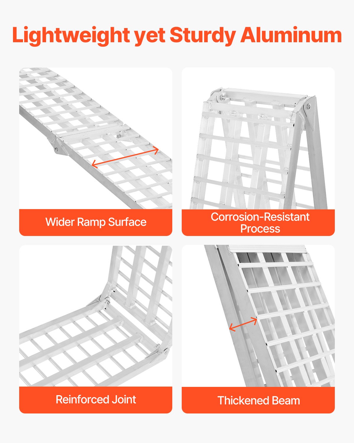VEVOR Rampa aluminiowa, jednoczęściowa, wytrzymała rampa załadunkowa (nośność 680 kg) z szeroką powierzchnią, uniwersalna, stabilna rampa załadunkowa z uchwytami, do quadów, motocykli, rowerów elektrycznych