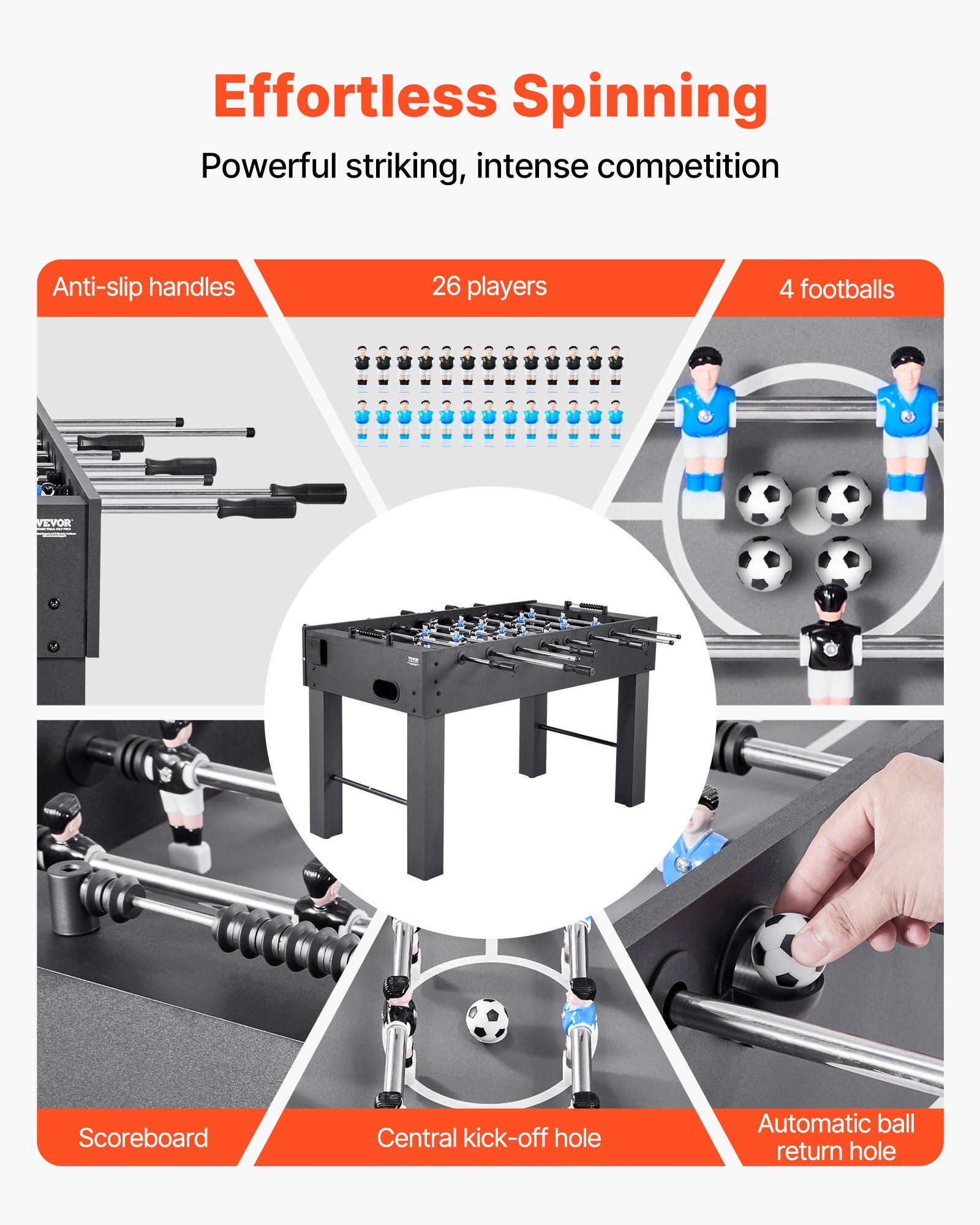 VEVOR Foosball Table, 137 cm Standard Size Table, Indoor Full Size Foosball Tables for Home, Family, and Game Room, Durable Soccer Set, Includes 4 Balls, Score Keeper, and 2 Cup Holders