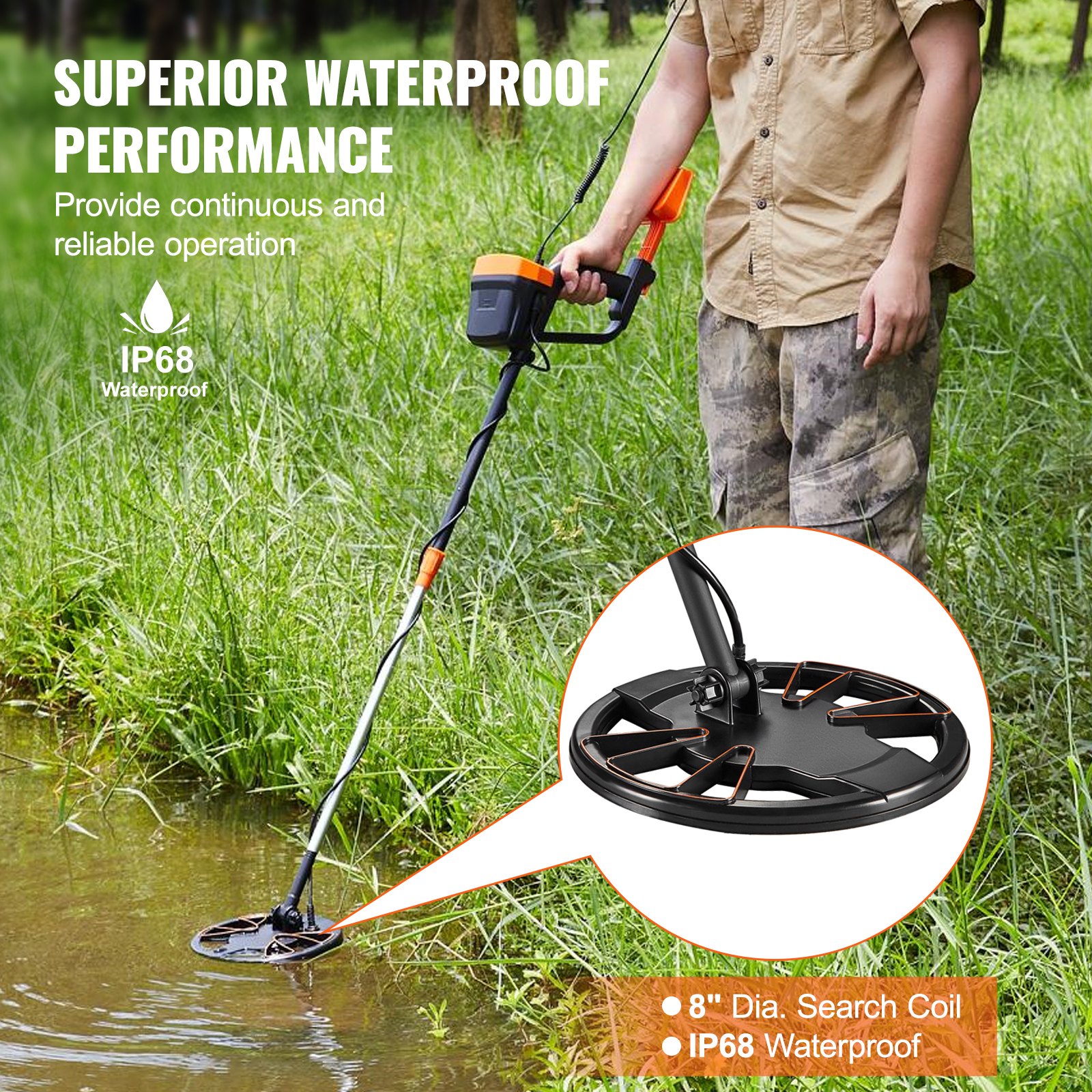 VEVOR Metal Detector Kit for Adults, Multifunctional Professional Detector with 2 Modes, Waterproof 20.3cm Coil for Greater Depth, with Shovel and Carrying Case