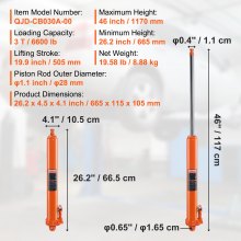 Podnośnik hydrauliczny VEVOR z długim siłownikiem, siłownik podnoszenia silnika 3T z pompą jednotłokową i płaską podstawą, hydrauliczny podnośnik samochodowy do podnośników silnikowych, dźwigów garażowych/sklepowych, gospodarstw rolnych itp.